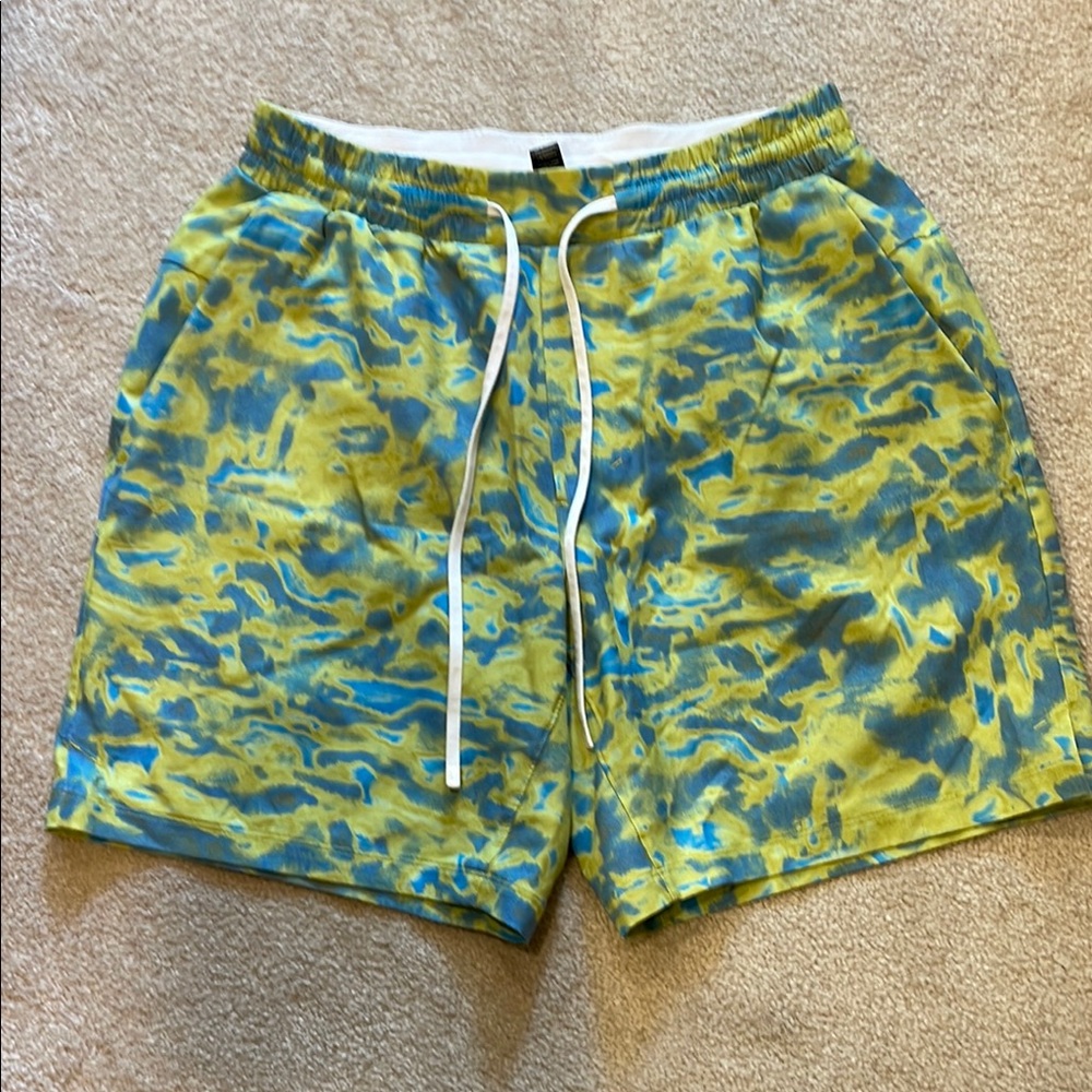 Yellow and Blue Patterned Shorts